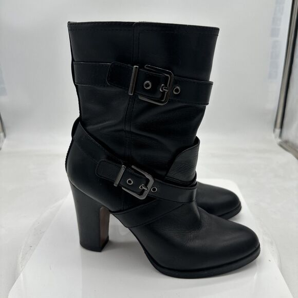 Pour La Victoire Women’s Black Leather Roslin Mid-Calf Buckle Boots Size 8M - Picture 3 of 8